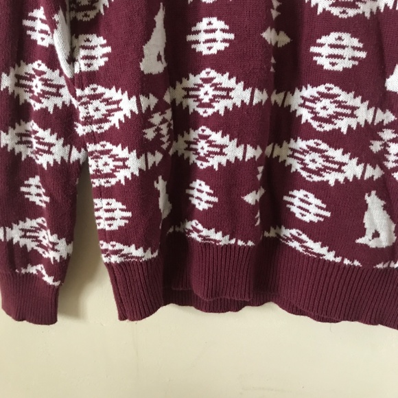 Maroon/White Sweater. Aztec Wolf Print. Size Small. - Picture 3 of 4
